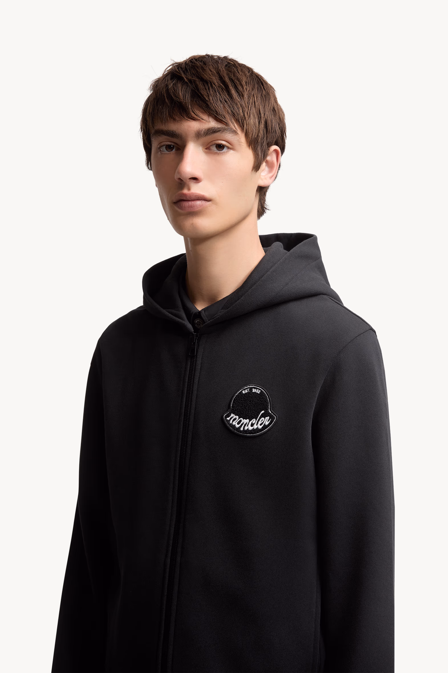Logo Cotton Zip-Up Hoodie Men Black Moncler 4